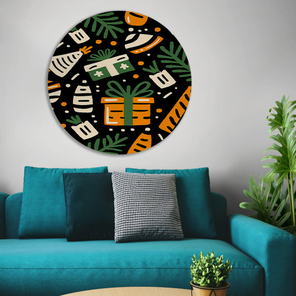 Kleurrijk Feestelijk Cadeau Patroon aluminium muurcirkel