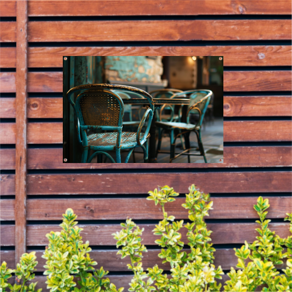 Minimalistisch terrasmeubilair tuinposter