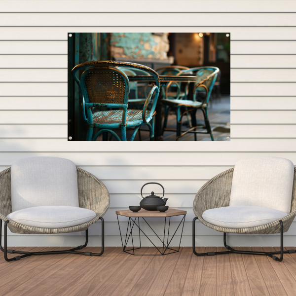 Minimalistisch terrasmeubilair tuinposter