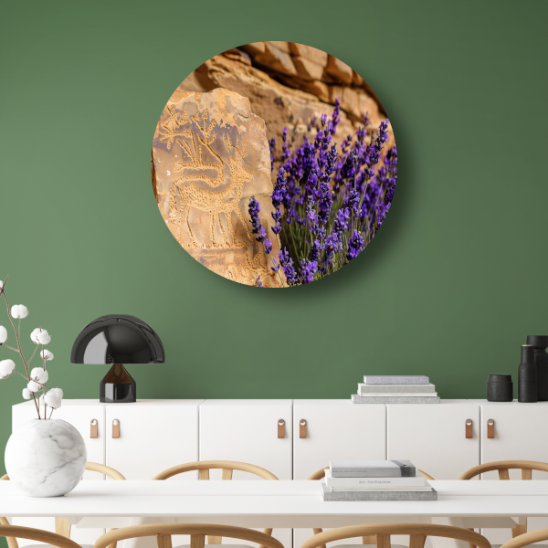 Hert met paarse bloemen gravure forex muurcirkel