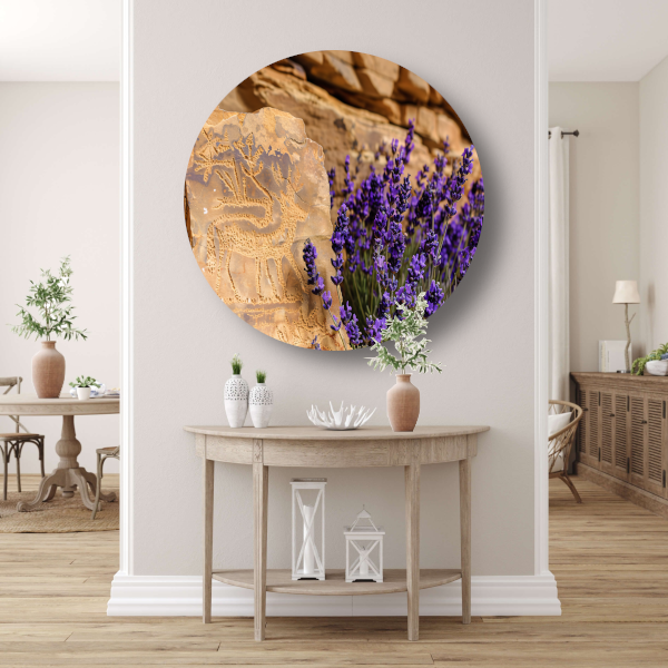Hert met paarse bloemen gravure forex muurcirkel