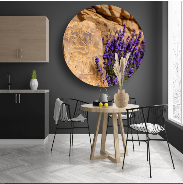Hert met paarse bloemen gravure forex muurcirkel