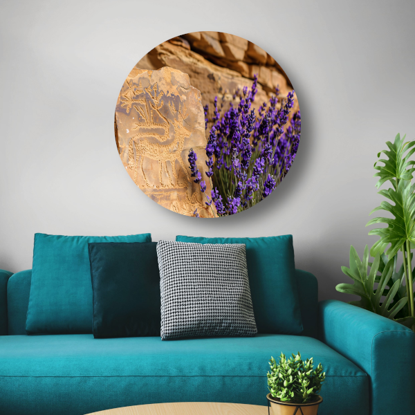 Hert met paarse bloemen gravure forex muurcirkel