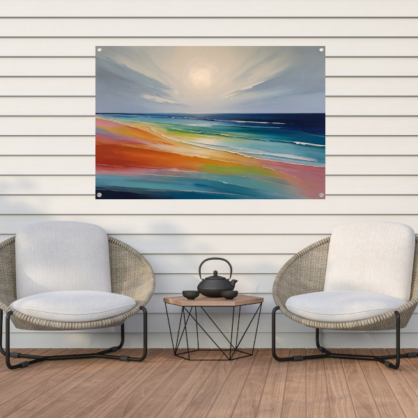 Kleurrijke Abstractie van een Zonsondergang Strand tuinposter