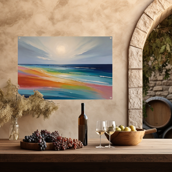 Kleurrijke Abstractie van een Zonsondergang Strand tuinposter