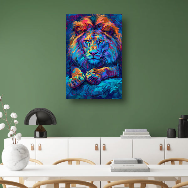 Kleurrijke abstracte leeuw voor moderne interieurs canvas met baklijst