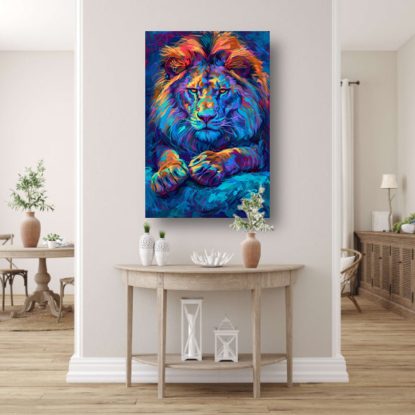 Kleurrijke abstracte leeuw voor moderne interieurs canvas met baklijst
