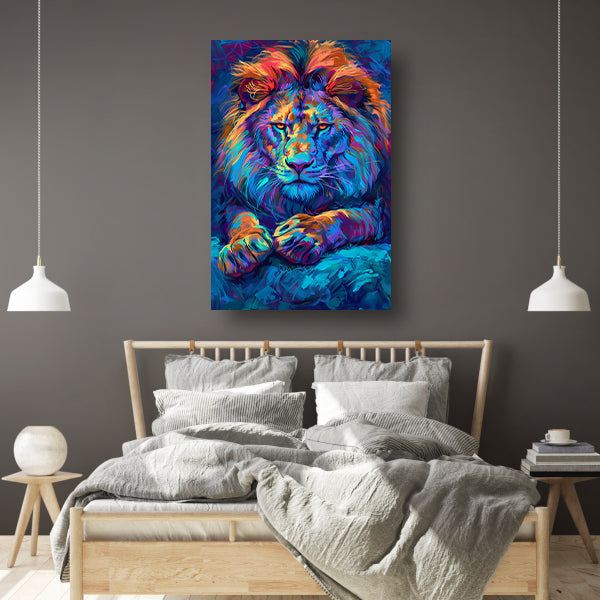 Kleurrijke abstracte leeuw voor moderne interieurs canvas