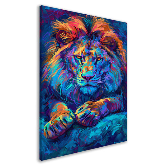 Kleurrijke abstracte leeuw voor moderne interieurs canvas
