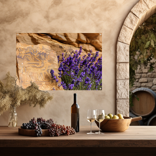 Hert met paarse bloemen gravure tuinposter