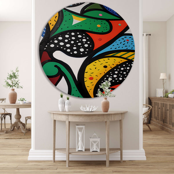 Kleurrijk abstract schilderij met patronen aluminium muurcirkel
