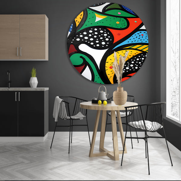Kleurrijk abstract schilderij met patronen aluminium muurcirkel