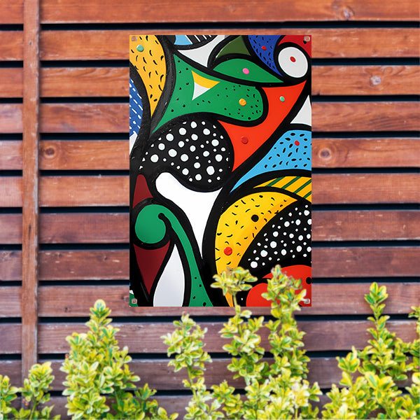 Kleurrijk abstract schilderij met patronen tuinposter