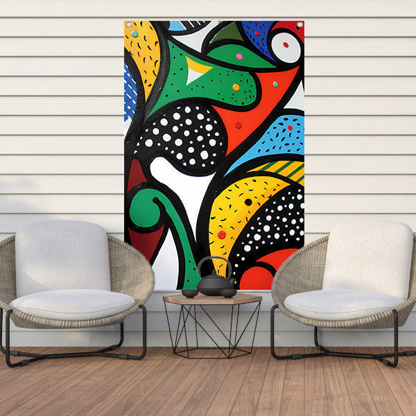 Kleurrijk abstract schilderij met patronen tuinposter