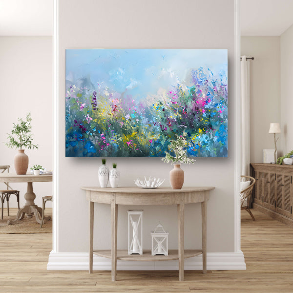 Abstract kleurrijk bloemenveld in natuurstijl canvas