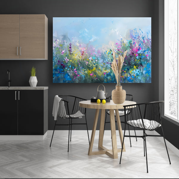 Abstract kleurrijk bloemenveld in natuurstijl canvas