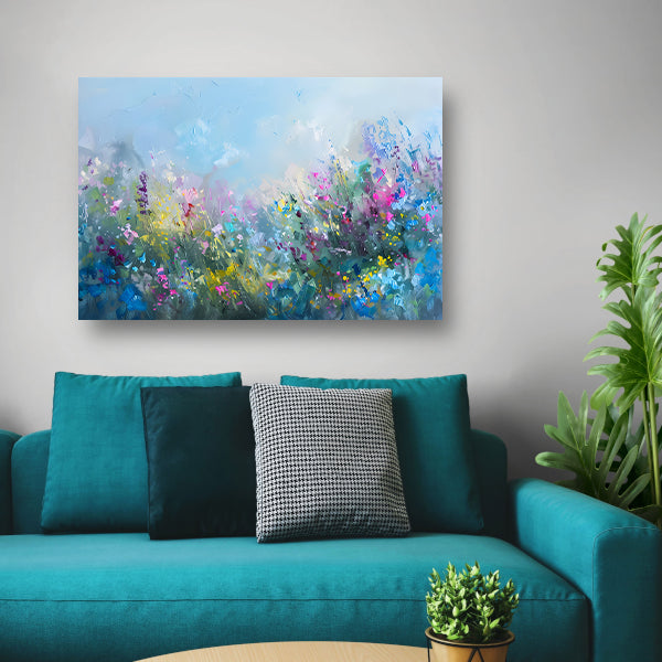 Abstract kleurrijk bloemenveld in natuurstijl canvas