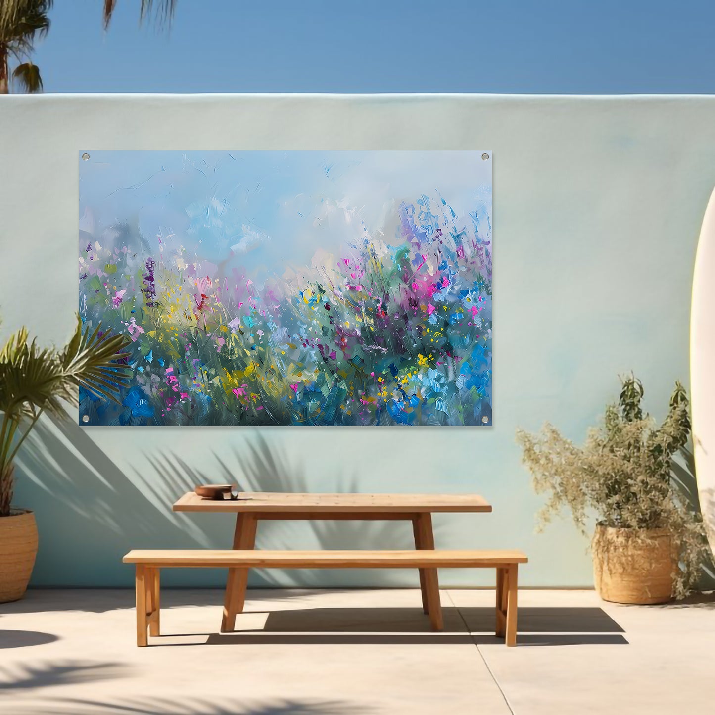 Abstract kleurrijk bloemenveld in natuurstijl tuinposter