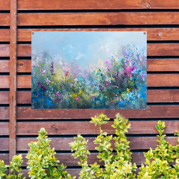 Abstract kleurrijk bloemenveld in natuurstijl tuinposter