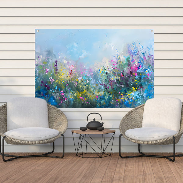 Abstract kleurrijk bloemenveld in natuurstijl tuinposter