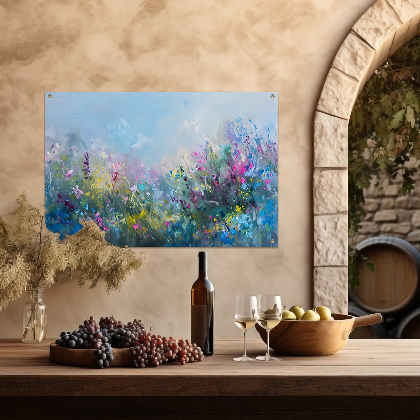 Abstract kleurrijk bloemenveld in natuurstijl tuinposter