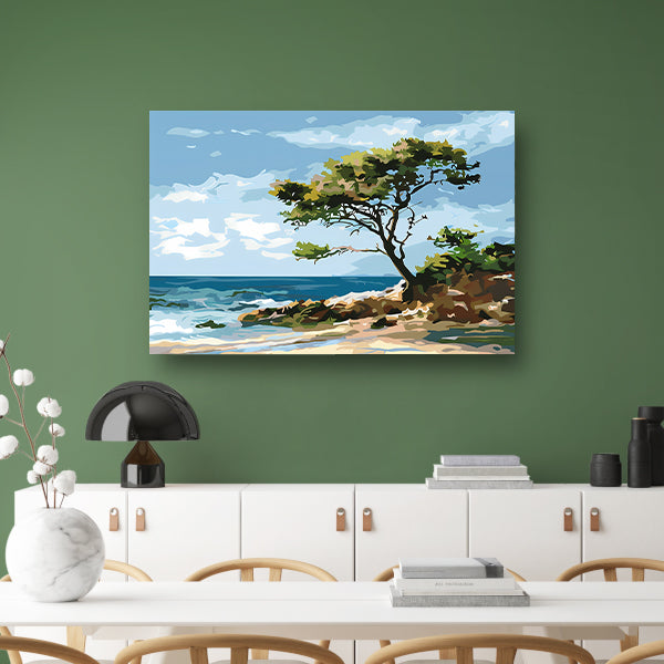 Boom aan de kust in popart stijl poster