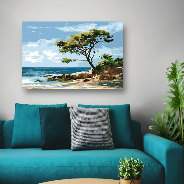 Boom aan de kust in popart stijl poster