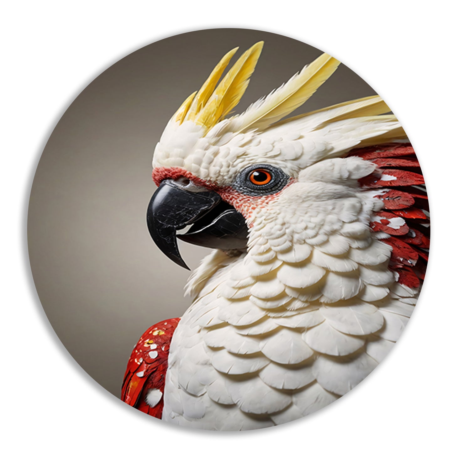 Hyperrealistische Portret van een Rood-Witte Papegaai aluminium muurcirkel