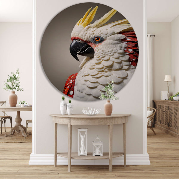 Hyperrealistische Portret van een Rood-Witte Papegaai aluminium muurcirkel