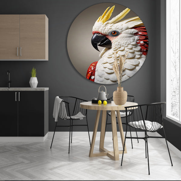 Hyperrealistische Portret van een Rood-Witte Papegaai aluminium muurcirkel