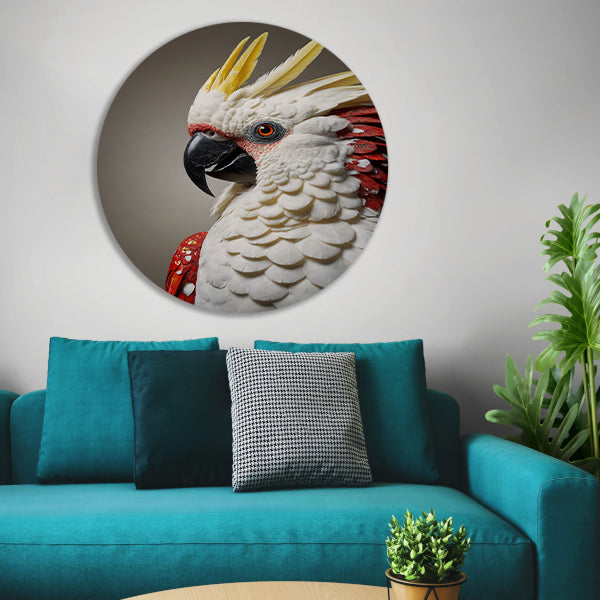 Hyperrealistische Portret van een Rood-Witte Papegaai aluminium muurcirkel