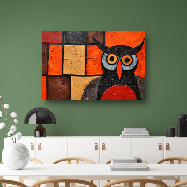 Kleurrijke abstracte uil schilderij op canvas canvas