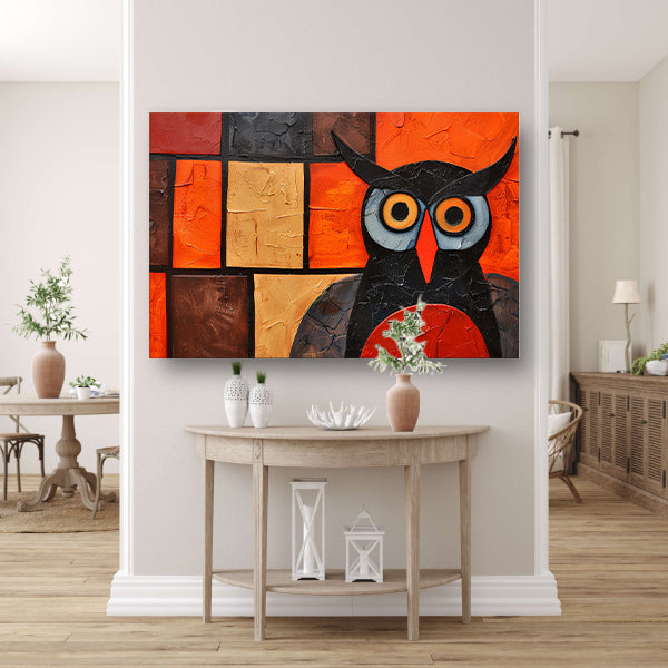 Kleurrijke abstracte uil schilderij op canvas canvas