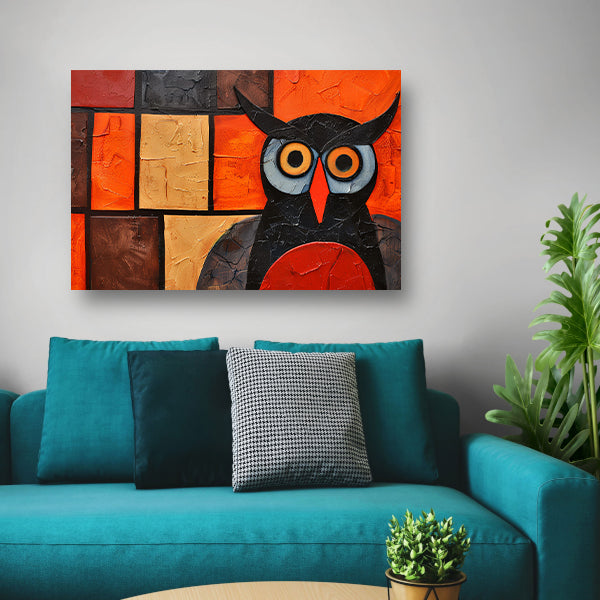 Kleurrijke abstracte uil schilderij op canvas canvas
