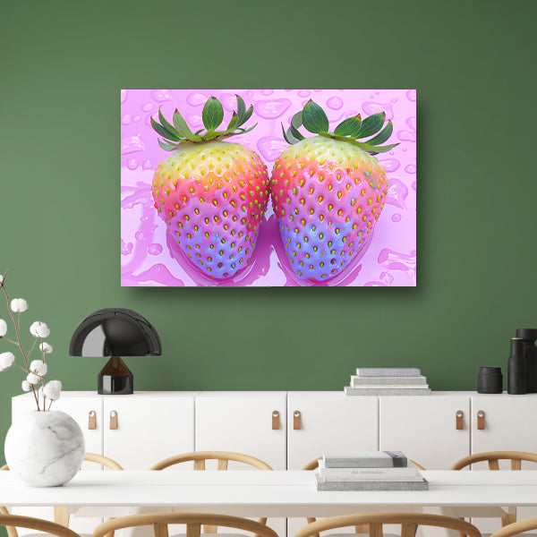 Abstract Aardbeien op Roze Achtergrond poster