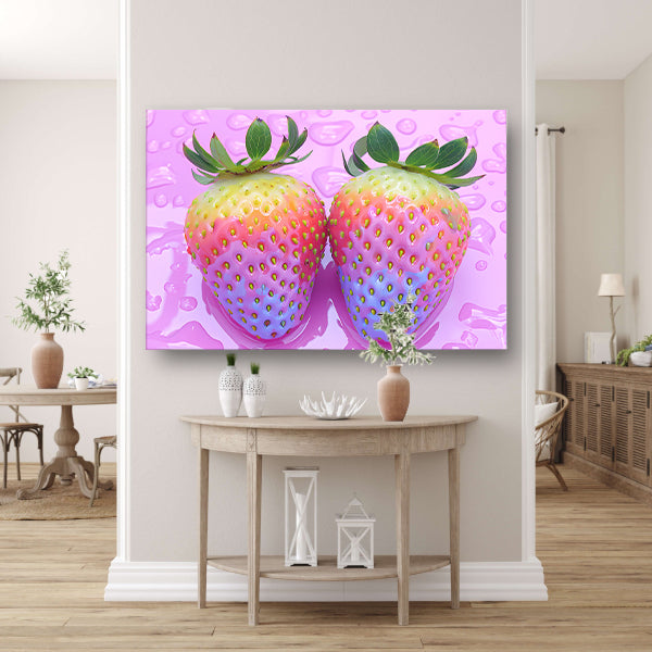 Abstract Aardbeien op Roze Achtergrond poster