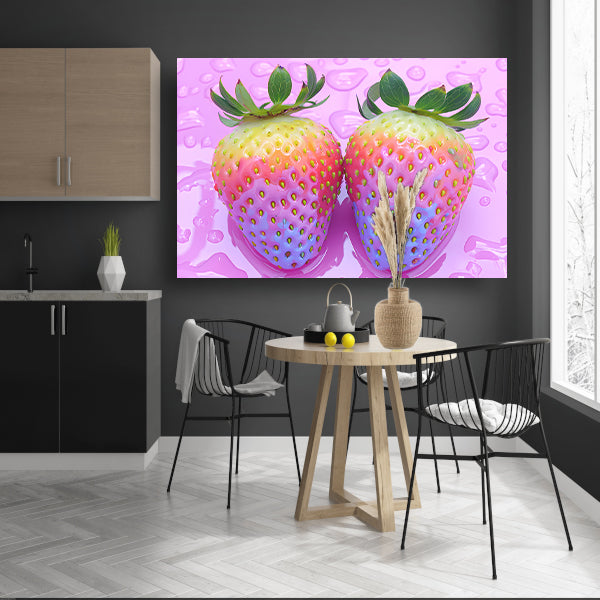 Abstract Aardbeien op Roze Achtergrond poster