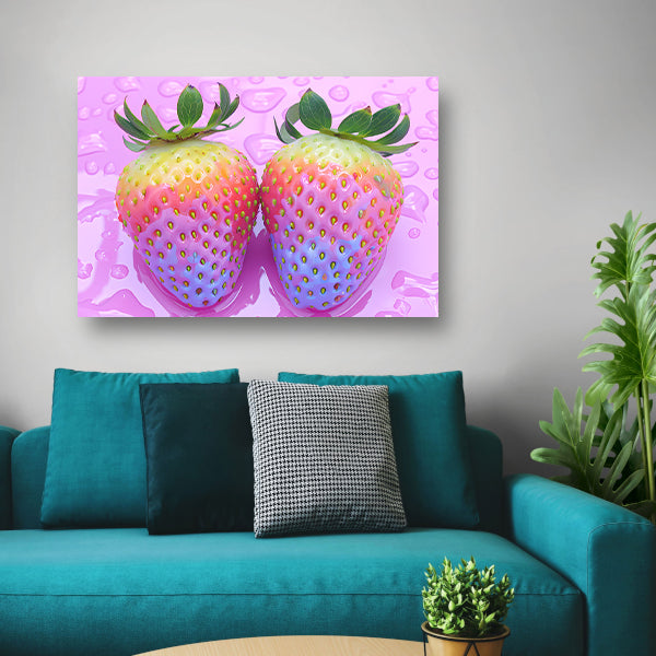 Abstract Aardbeien op Roze Achtergrond poster