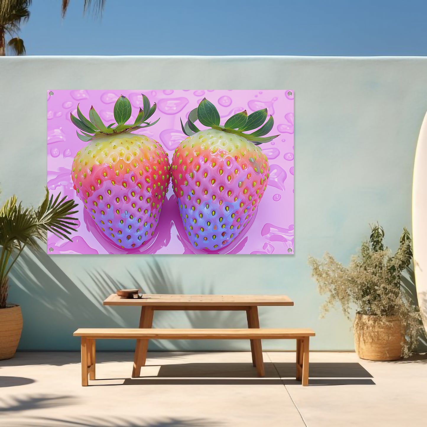 Abstract Aardbeien op Roze Achtergrond tuinposter
