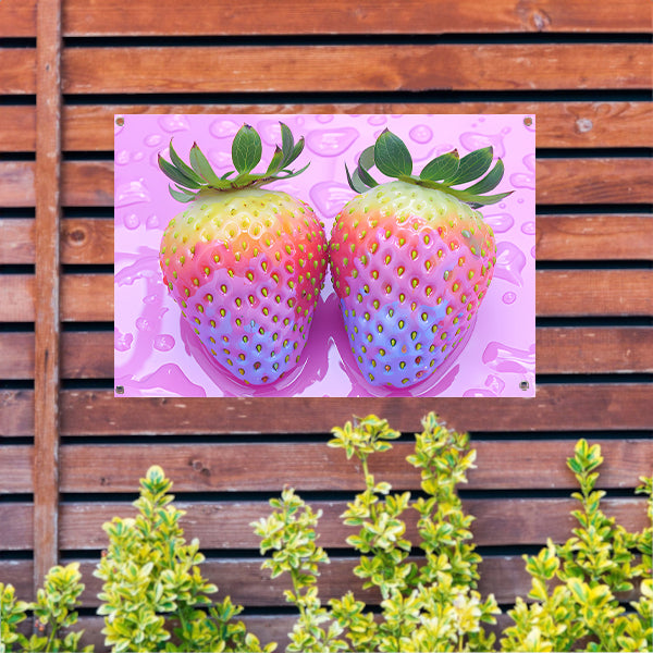 Abstract Aardbeien op Roze Achtergrond tuinposter