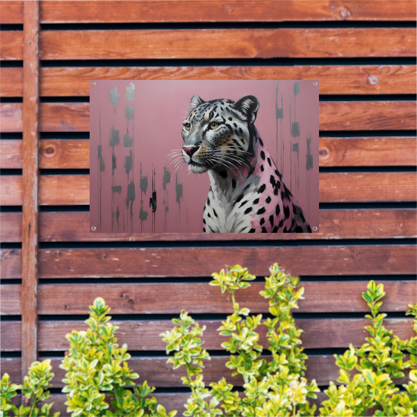 Elegante luipaard op minimalistische roze achtergrond tuinposter