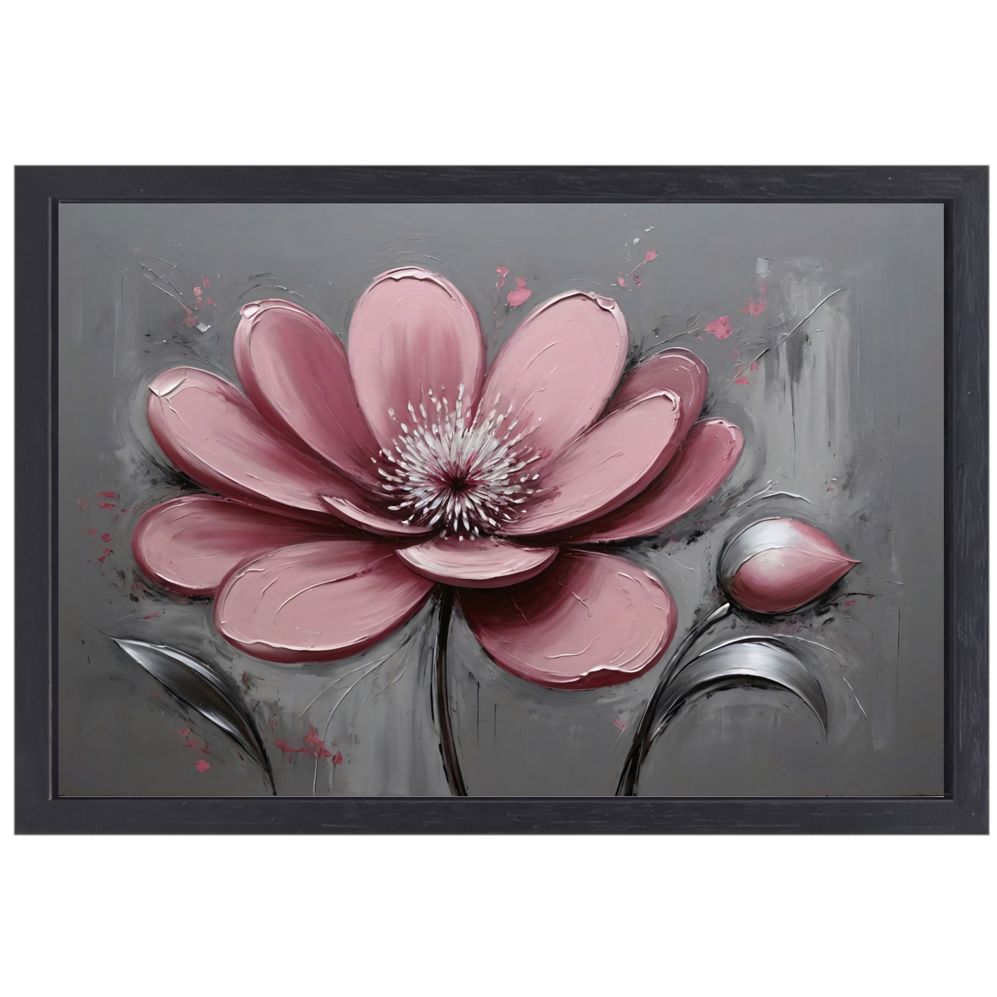 Impressionistische Bloem in Roze en Grijs canvas met baklijst