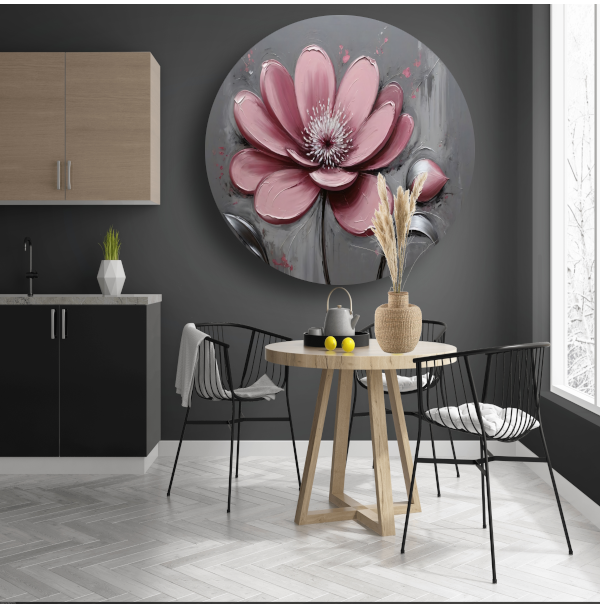 Impressionistische Bloem in Roze en Grijs aluminium muurcirkel