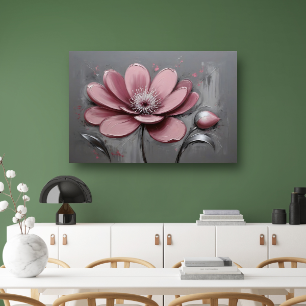 Impressionistische Bloem in Roze en Grijs canvas met baklijst