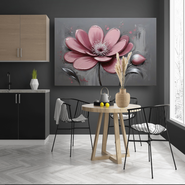 Impressionistische Bloem in Roze en Grijs canvas met baklijst