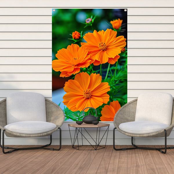 Close-up van Oranje Bloemen in volle Bloei tuinposter