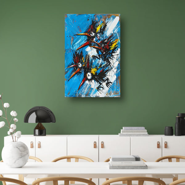 Abstracte Vogels in Kleurrijke Chaos canvas