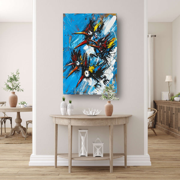 Abstracte Vogels in Kleurrijke Chaos canvas