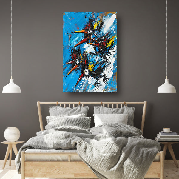 Abstracte Vogels in Kleurrijke Chaos canvas