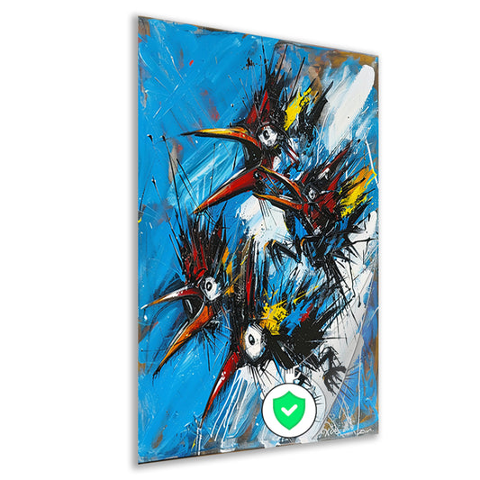 Abstracte Vogels in Kleurrijke Chaos poster